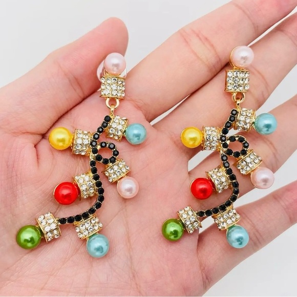 None Jewelry - New Christmas Jewelry Rhinestone Colored Light Design Earrings